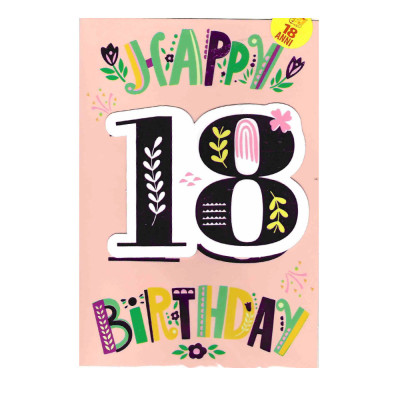 Biglietto d'auguri augurale 18 Anni Rosa - Happy Birthday - completo di busta