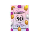 Biglietto d'auguri augurale 50 anni Compleanno Rosa e Oro - completo di busta
