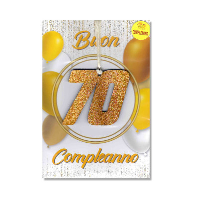 Biglietto d'auguri augurale compleanno 70 anni - con ciondolo in legno 70