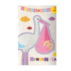 Biglietto d'auguri Nascita Benvenuta Bimba bambina con cicogna Rosa con busta