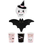 Kit coordinato tavolo HAPPY HALLOWEEN - Viola Rosa e Nero - set Tavola MONOUSO Festa