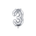 Pallone numero 3 Tre ARGENTO in MYLAR foil - PALLONCINO numerale 35cm per feste