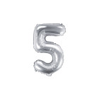 Pallone numero 5 Cinque ARGENTO in MYLAR foil - PALLONCINO numerale 35cm per feste