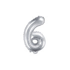 Pallone numero 6 Sei ARGENTO in MYLAR foil - PALLONCINO numerale 35cm per feste