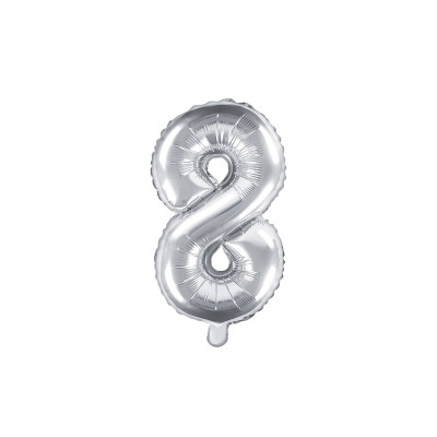 Pallone numero 8 Otto ARGENTO in MYLAR foil - PALLONCINO numerale 35cm per feste