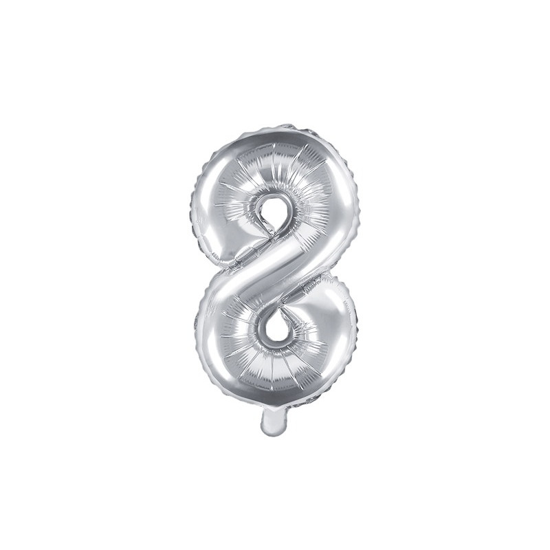 Pallone numero 8 Otto ARGENTO in MYLAR foil - PALLONCINO numerale 35cm per feste