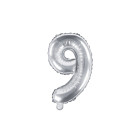 Pallone numero 9 Nove ARGENTO in MYLAR foil - PALLONCINO numerale 35cm per feste