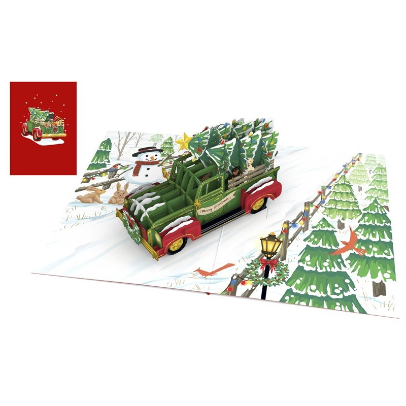Biglietto d'auguri Origamo Camioncino con albero di Natale 3D