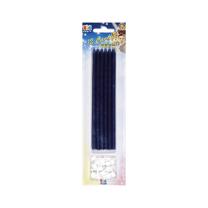 12 Candele BLU Mezzo Stelo Matita - candeline in cera per torte e dolci H15cm
