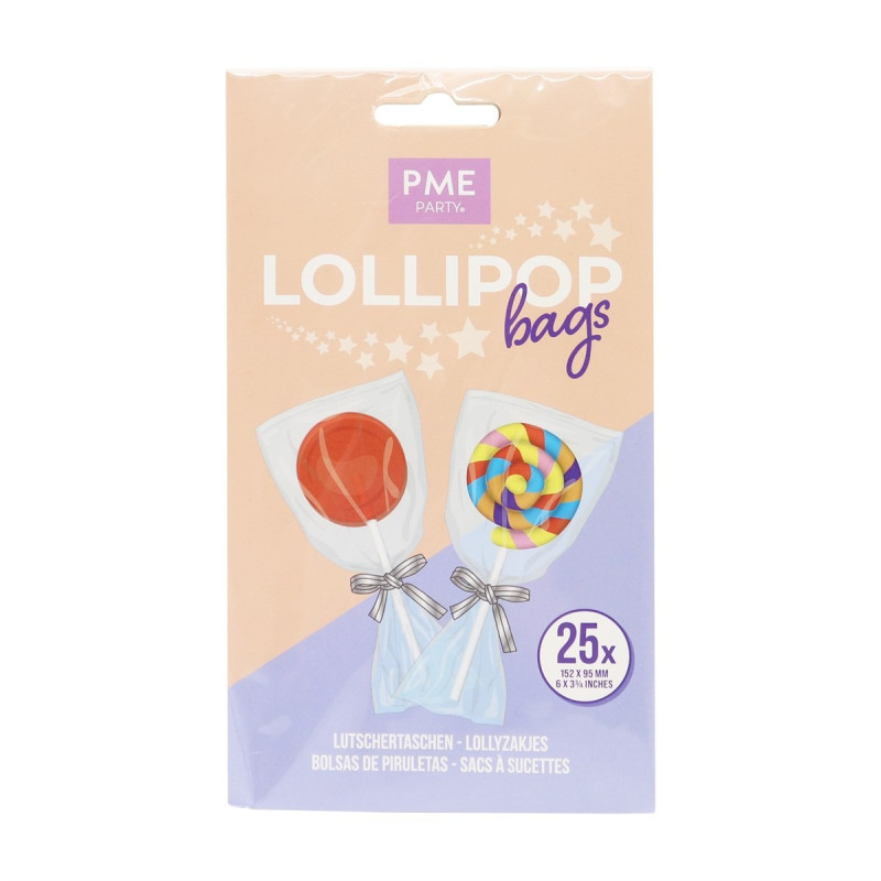 Bustine trasparenti per Lollipop con chiusura nastro argentato, 25 pz (152x95 mm)