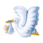 Palloncino foil Mylar Cicogna CELESTE - nascita bimbo - gonfiabile aria o elio