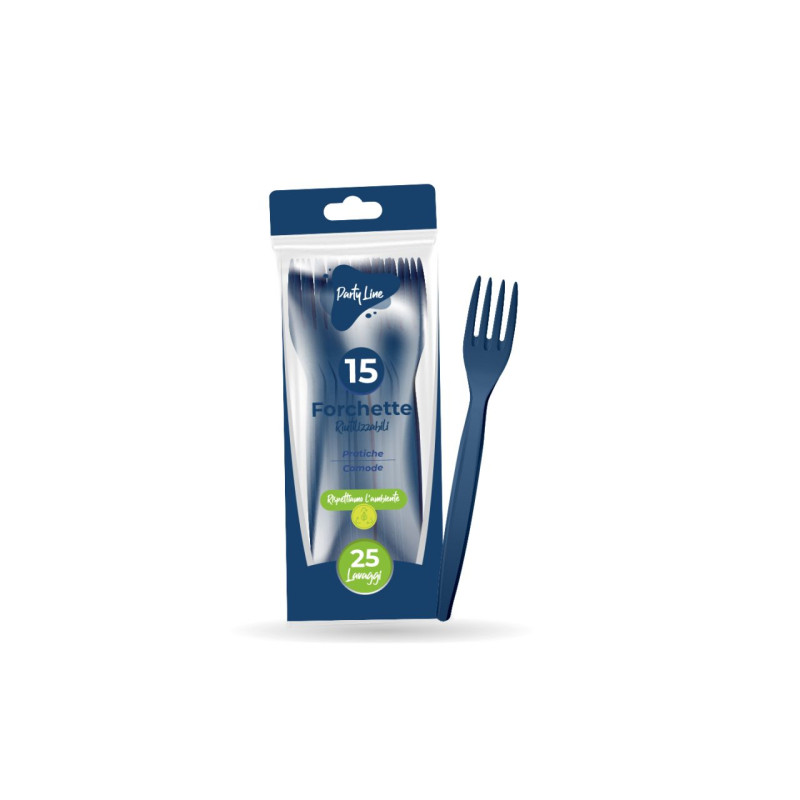 Forchette in plastica riutilizzabile colore Blu - confezione da 15 forchette
