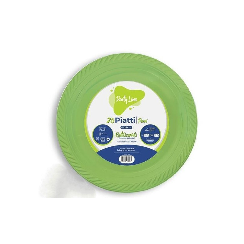 20 Piatti VERDE MELA in plastica riutilizzabile - patto tondo 22cm - Riciclabili al 100%