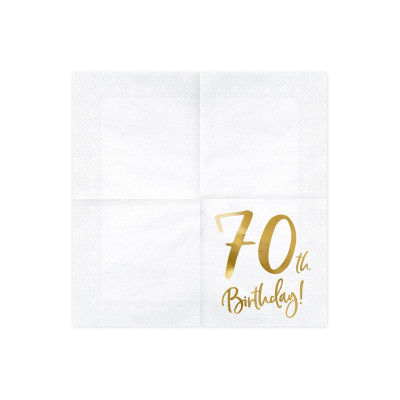 20 TOVAGLIOLI in carta - Bianco con stampa numero 70 ORO lucido - addobbo decoro tavola 33x33 cm