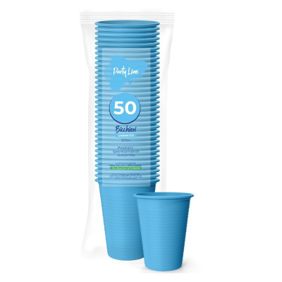 Confezione da 50 Bicchieri CELESTE in plastica monouso - 200cc - 100% riciclabili