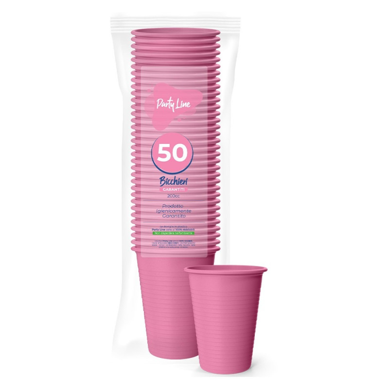 Confezione da 50 Bicchieri ROSA in plastica monouso - 200cc - 100% riciclabili