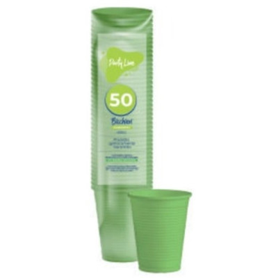 Confezione da 50 Bicchieri VERDE MELA in plastica monouso - 200cc - 100% riciclabili