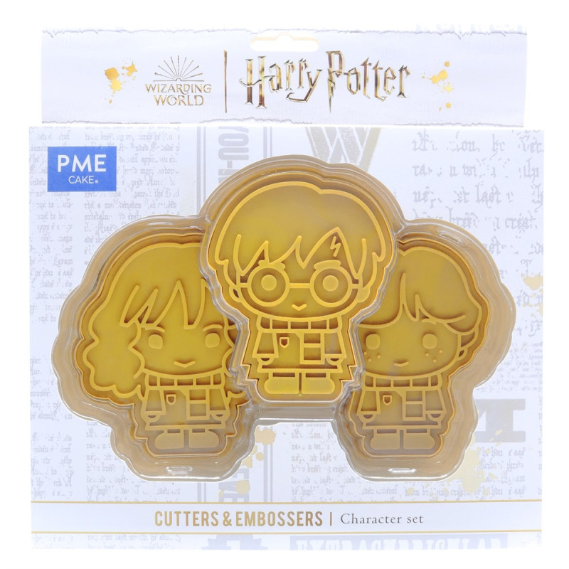 Set 3 Tagliapasta - Harry Potter per biscotti e goffratura Harry Ron e Hermione - per realizzare e decorare biscoti torte e dol