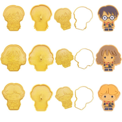 Set 3 Tagliapasta - Harry Potter per biscotti e goffratura Harry Ron e Hermione - per realizzare e decorare biscoti torte e dol