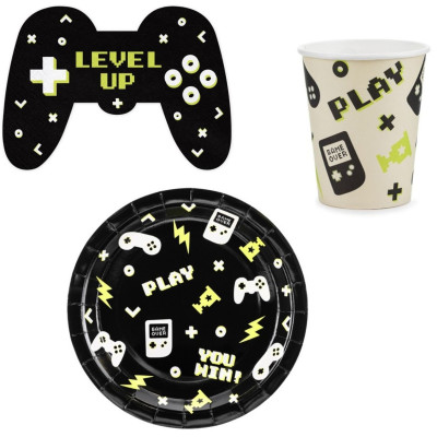 Kit 36 pz Coordinato tavola GAMEPADS videogiochi feste bambini - piatti bicchieri tovaglioli