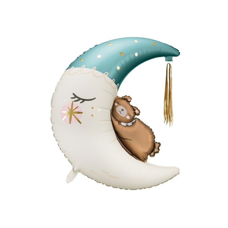 PALLONCINO pallone in foil Mylar a forma Luna Celeste azzurro con Orsetto 71x86cm