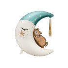 PALLONCINO pallone in foil Mylar a forma Luna Celeste azzurro con Orsetto 71x86cm