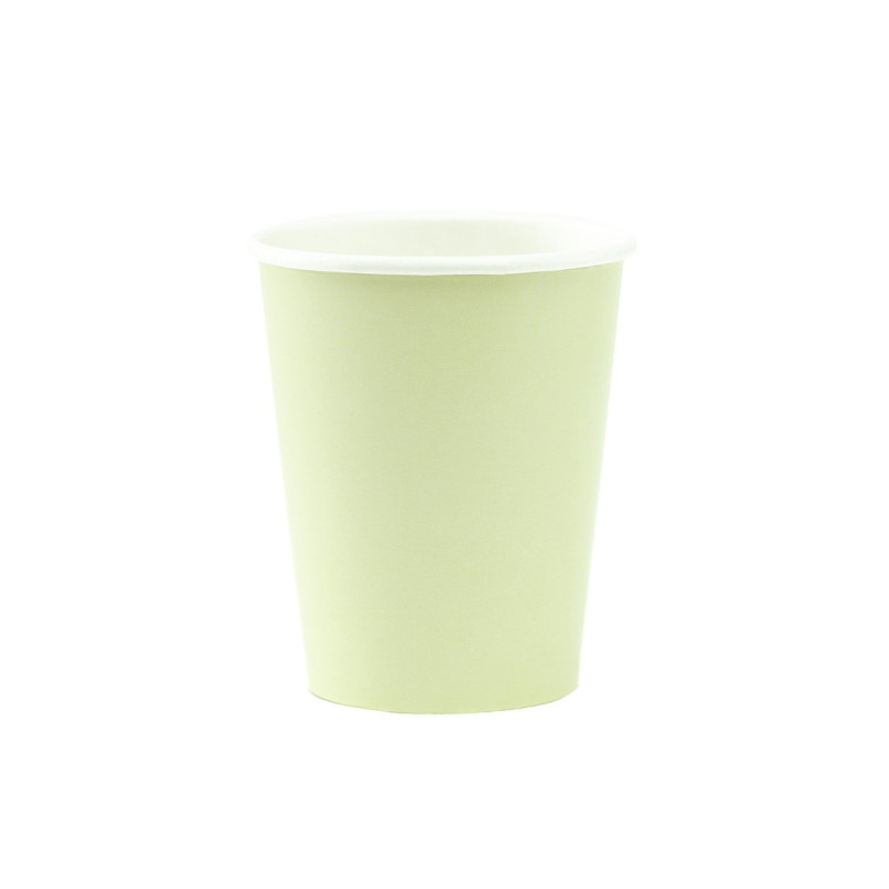 8 Bicchiere 250 cc in carta monouso COMPOSTABILE BIANCO + 8 cover monocolore VERDE SALVIA