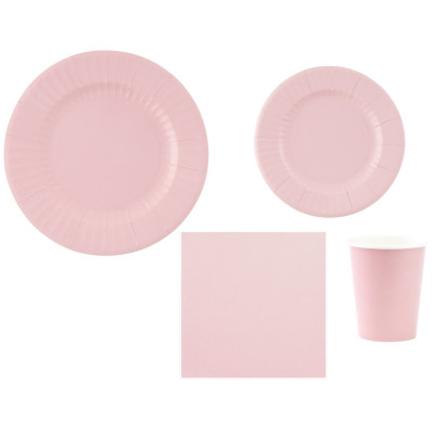 kit 40pz - Coordinato MONOCOLORE ROSA GERANIO tavola festa COMPOSTABILE - piatti, bicchieri tovaglioli