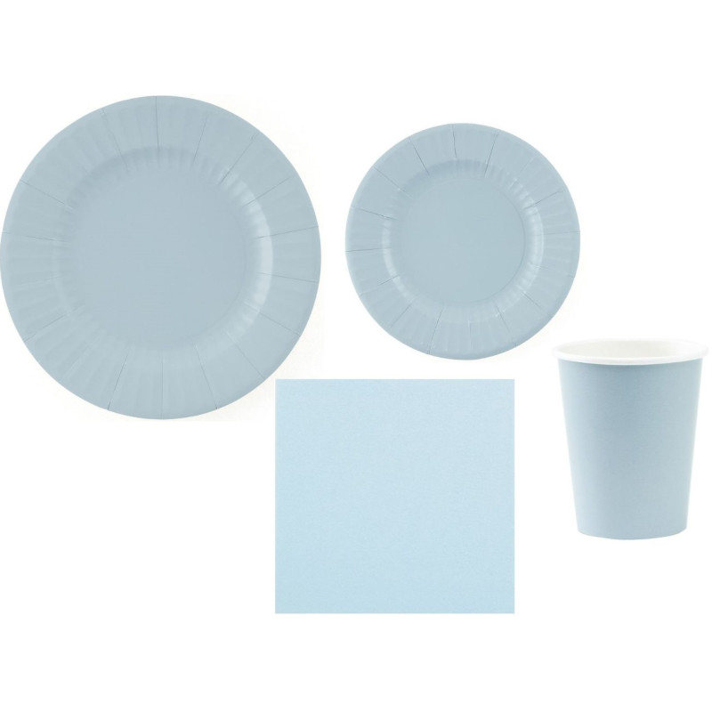kit 40pz - Coordinato MONOCOLORE CELESTE BLU FIORDALISO tavola festa COMPOSTABILE - piatti, bicchieri tovaglioli