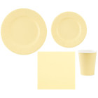 kit 40pz - Coordinato MONOCOLORE GIALLO - VANIGLIA tavola festa COMPOSTABILE - piatti, bicchieri tovaglioli