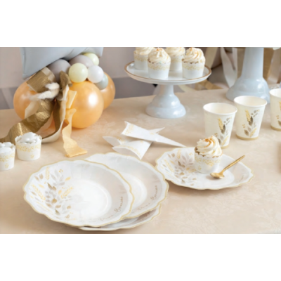 Coordinato feste tavola PRIMA COMUNIONE LIBERTY colore Avorio piatti bicchieri tovaglioli 32 pz
