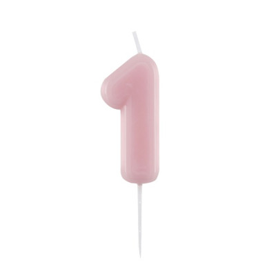 CANDELA numero 1 glossy ROSA per torta - candelina numerale per torte e dolci