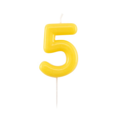 CANDELA numero 5 glossy GIALLO per torta - candelina numerale per torte e dolci