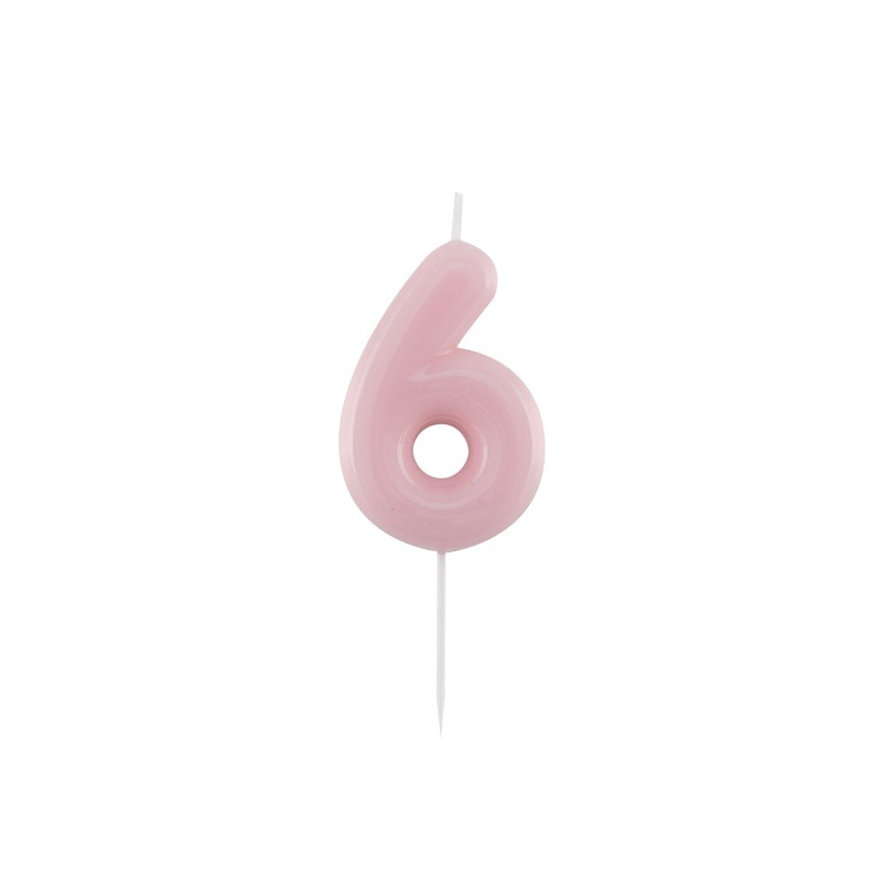 CANDELA numero 6 glossy ROSA per torta - candelina numerale per torte e dolci