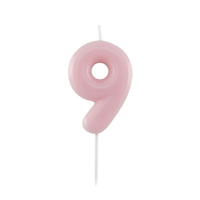 CANDELA numero 9 glossy ROSA per torta - candelina numerale per torte e dolci