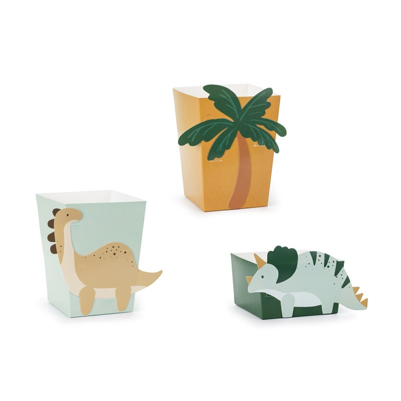 Set 6 scatole per snack DINOSAURI IN CARTA 2 piccole e 4 grandi