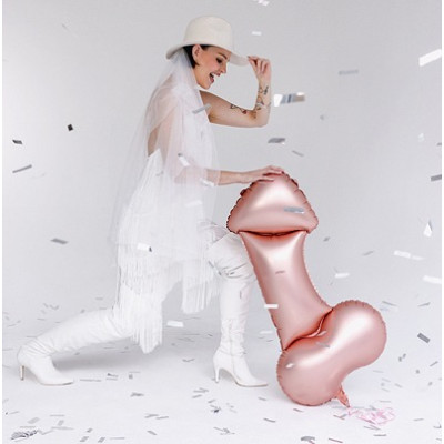 PALLONCINO pallone in foil Mylar a forma PENE pisellino rosa gold - 55,5x112cm