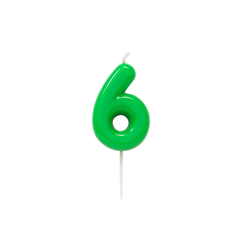 CANDELA numero 6 glossy VERDE per torta - candelina numerale per torte e dolci