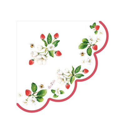 Coordinato feste tavola FRAGOLINE e FIORELLINI  piatti bicchieri tovaglioli 32 pz