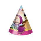 6 CAPPELLINI cono MASHA E ORSO in cartoncino - con elastico per feste party di compleanno