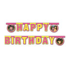 FESTONE MASHA E ORSO - Banner scriscione scritta HAPPY BIRTHDAY - in carta - 2 mt