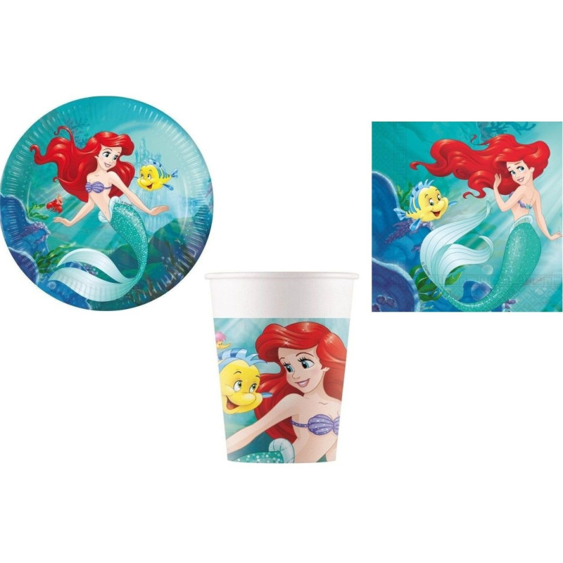 Coordinato tavola festa Ariel SIRENETTA Disney - piatti, tovaglioli, bicchieri