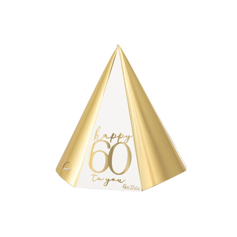 4 CAPPELLINI compleanno 60 anni  in carta Happy 60 to you ORO lucido e bianco