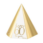 4 CAPPELLINI compleanno 60 anni  in carta Happy 60 to you ORO lucido e bianco