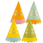 4 CAPPELLINI compleanno HAPPY BIRTHDAY colori assortito e ORO lucido