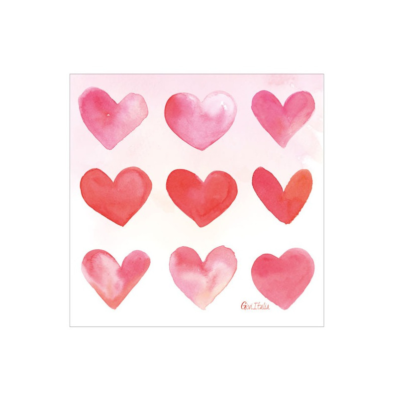 16 Tovaglioli in carta con stampa cuori  rosso 33X33 cm 3 veli