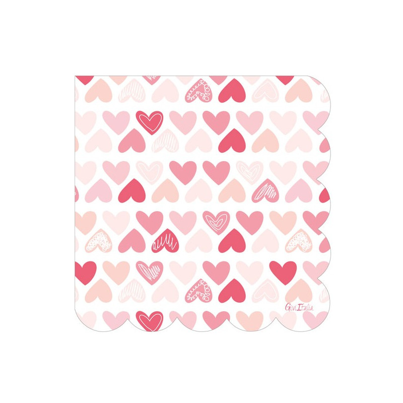 16 Tovaglioli in carta SMERLATO con stampa cuori rosa rosso 33X33 cm 3 veli