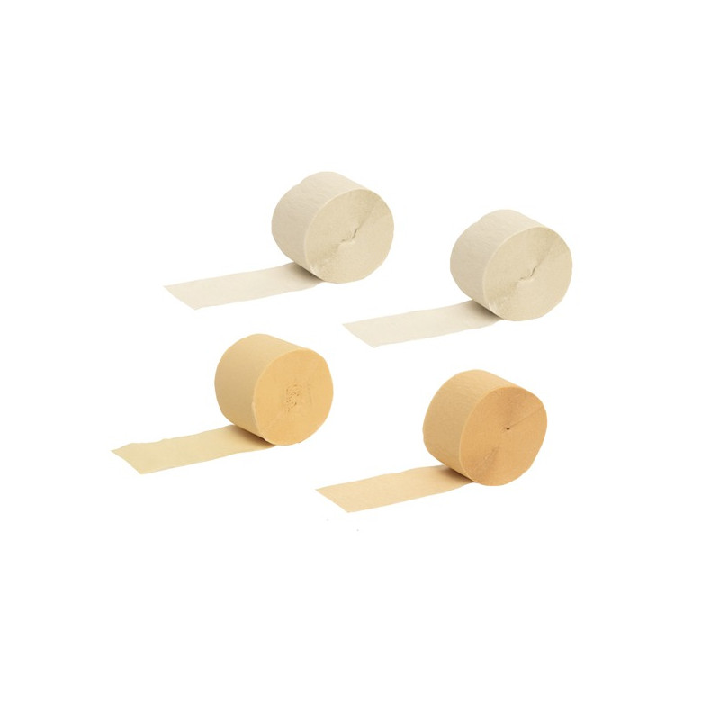 Set 4 rotoli carta crespa oro, crema, bianco cm 4,5 X 25 mt per allestimenti sfondi
