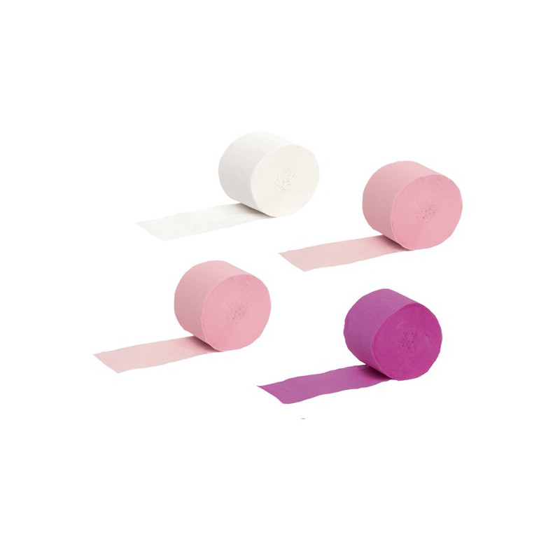 Set 4 rotoli carta crespa rosa, fucsia, bianco cm 4,5 X 25 mt per allestimenti sfondi