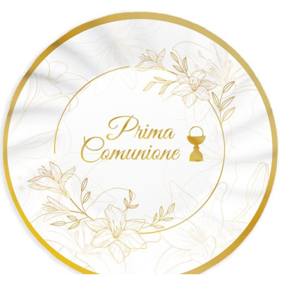 Coordinato feste tavola PRIMA COMUNIONE ELEGANT bianco e oro piatti bicchieri tovaglioli